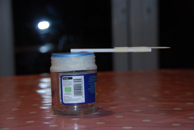 Barometer made from a jar, balloon and skewer