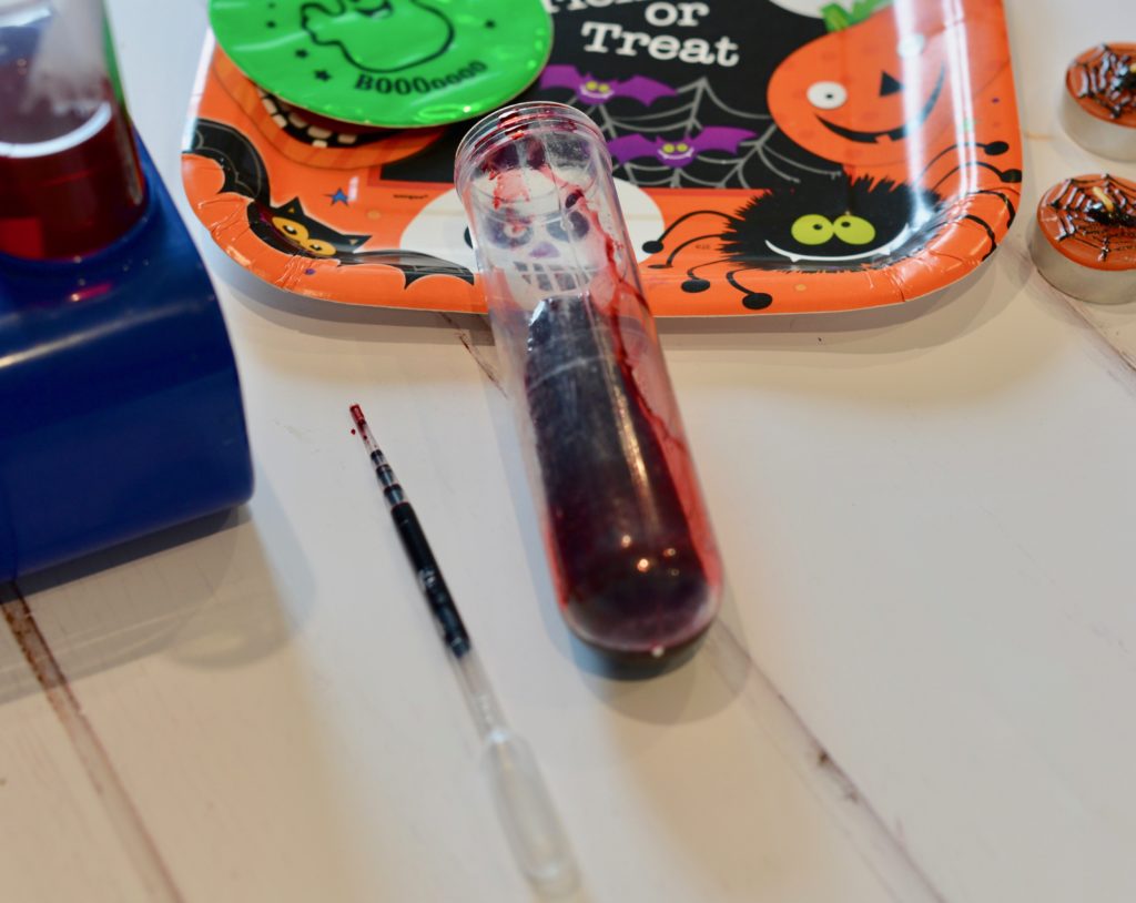 Image of fake blood in a test tube - easy fake blood recipe