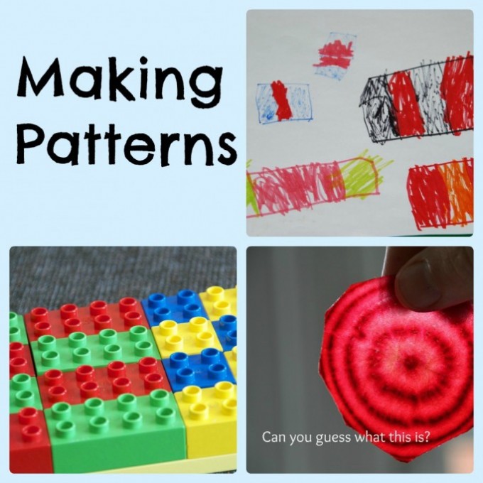 patterns made with DUPLO, drawn on paper and rings inside a beetroot