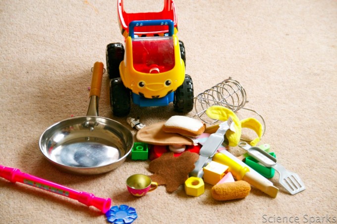 selection of toys for a sorting materials activity