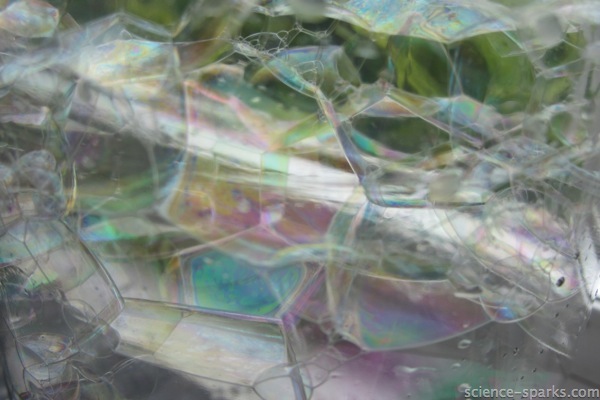 Rainbows in bubbles showing how light refracts through the bubble