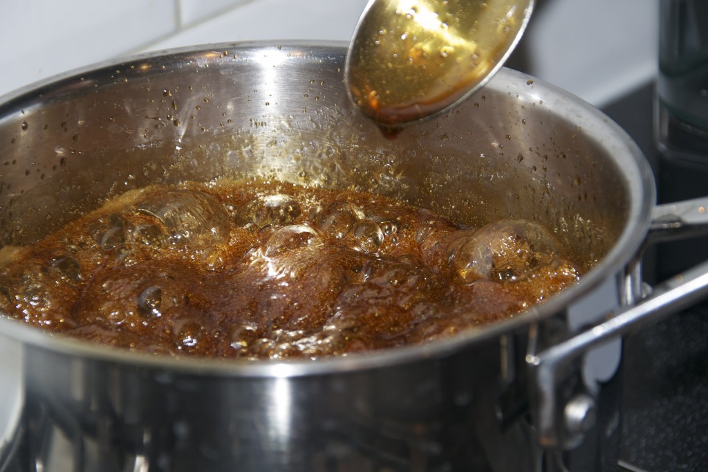 pan of treacle toffee sugar solution