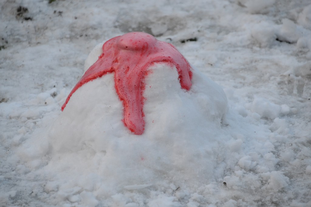 Baking soda volcano made with snow