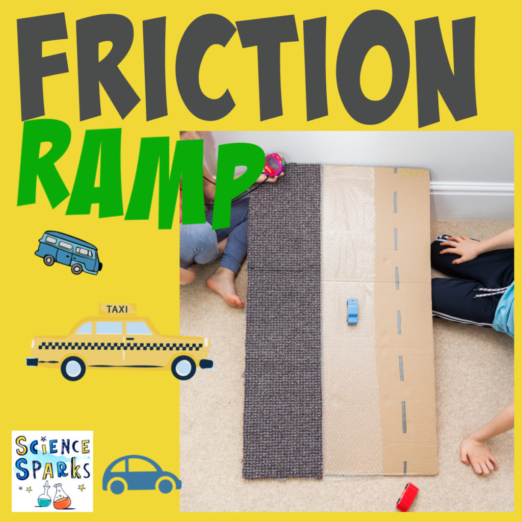 Homemade Friction Ramp, made with a large sheet of card, carpet and bubble wrap