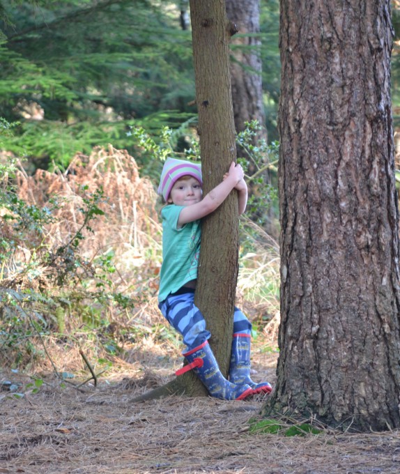Child hugging a tree