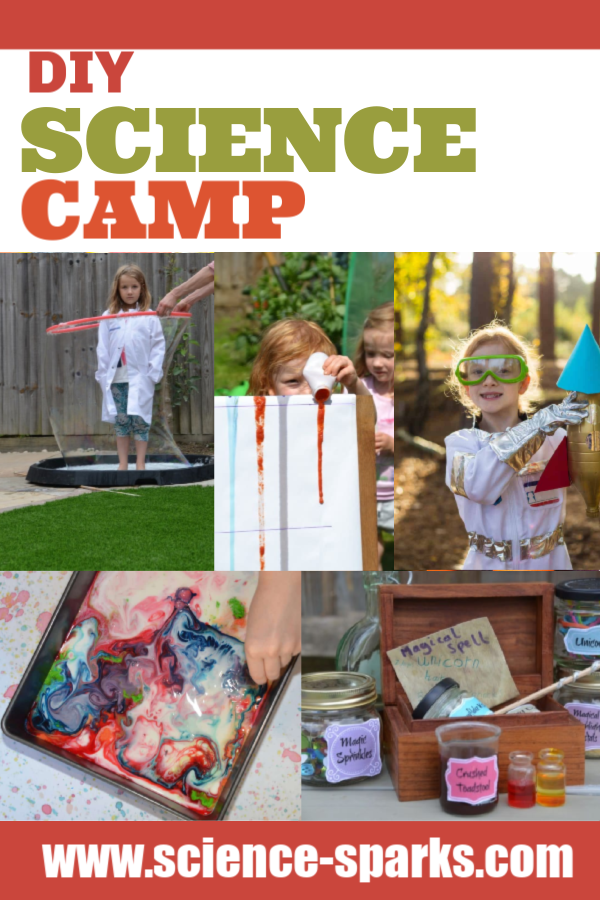 DIY Science Camp - set up your very own garden science camp this summer. Make giant bubbles, set up a viscosity race, make water powered bottle rockets and lots more science camp fun! #sciencecamp #summerscience #scienceforkids