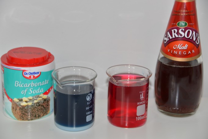 Vinegar, baking soda and red cabbage indicator