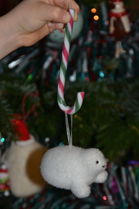 Christmas decoration handing from a candy cane
