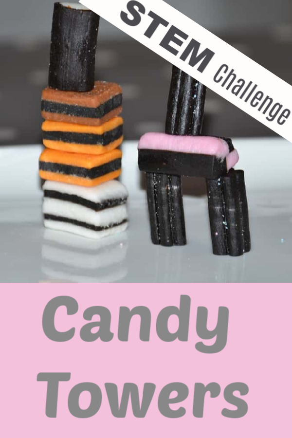 Towers made with liquorice allsorts for a candy science experiment