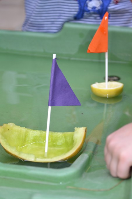 Fruity boats - water table science for kids