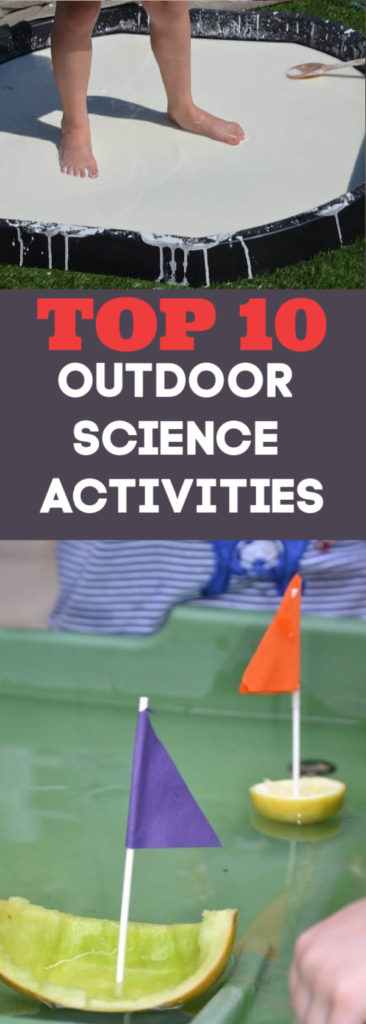 Top 10 Outdoor Science Experiments for kids. Paint with syringes, make splatter patterns, create a water wall and lots more fun outdoor science for summer #outdoorscience #summerscience #scienceforkids