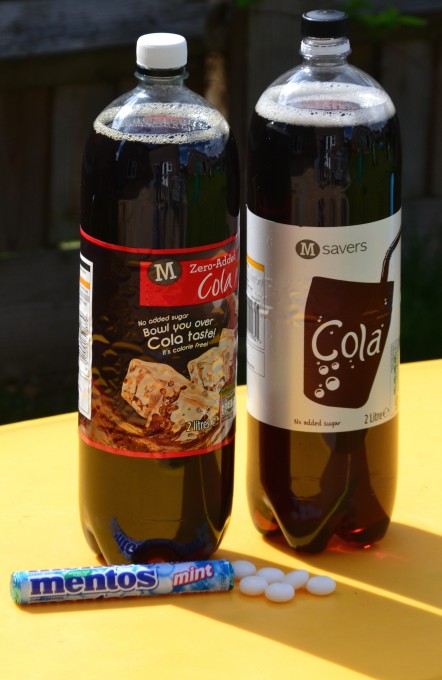 Diet coke and normal coke for a coke and mento geyser eruption
