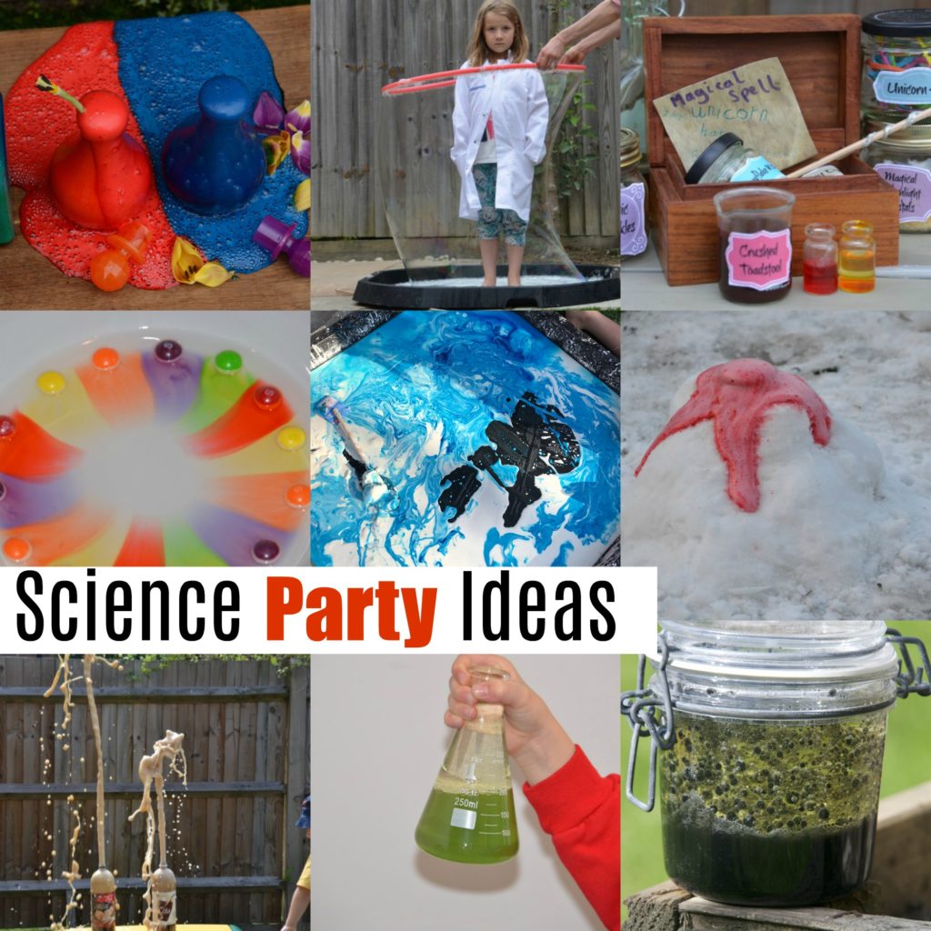 Awesome ideas for a science party. Make giant bubbles, bottle rockets, potions, lava lamps and more cool experiments for a science party. #scienceparty #scienceforkids #coolscience