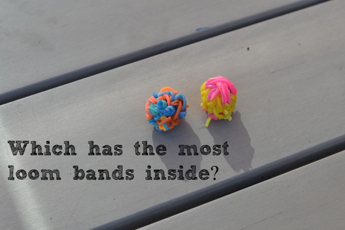 loom band bouncy balls ona garden table