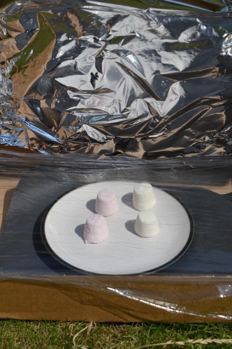 Solar oven made from a cardboard box as part of a cardboard STEM Challenge