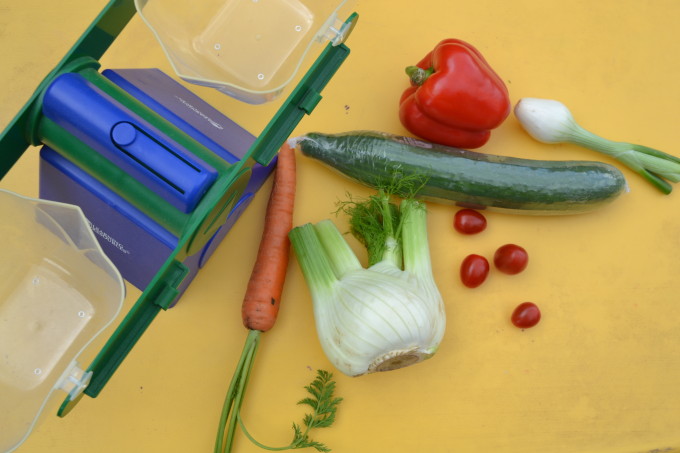 fennel, tomato, red pepper, spring onion, carrot and scales for making a vegetable monster for Halloween