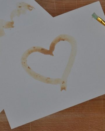 a lemon juice heart on a piece of paper for an invisible ink activity