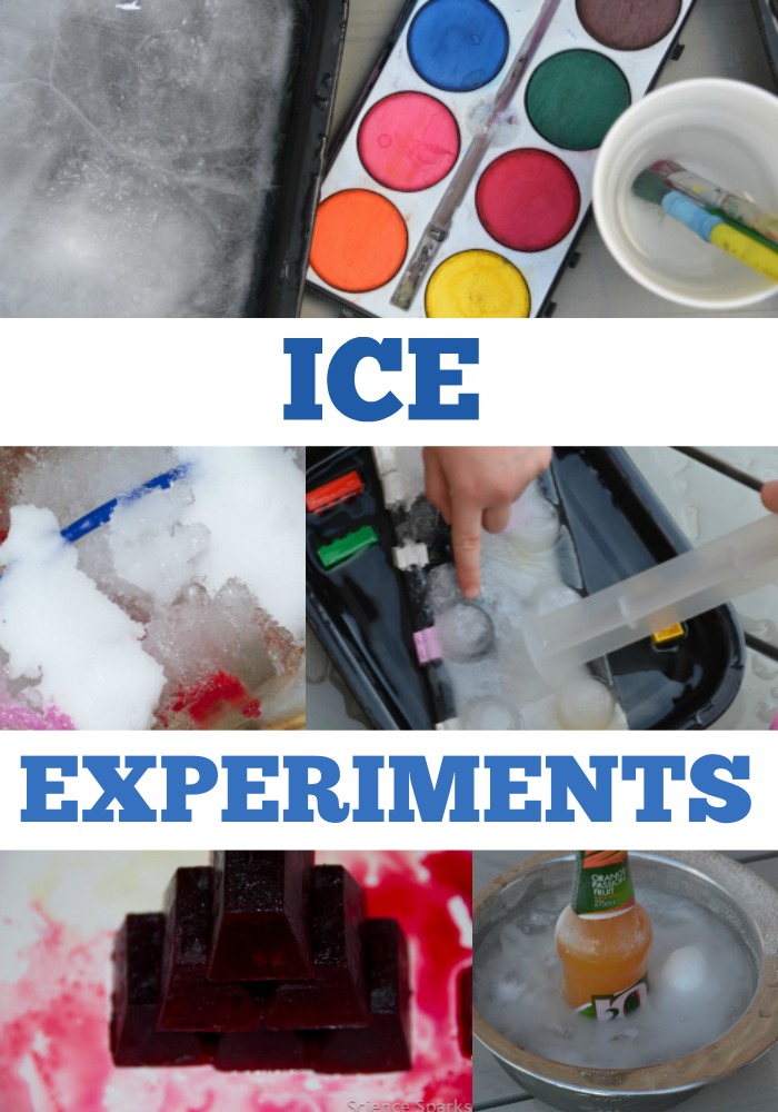 Brilliant collection of ice experiments for kids. Paint on ice, investigate with ice and salt, supercool a drink with ice and more ice investigations