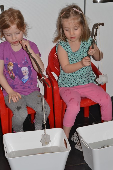 Girls ice fishing