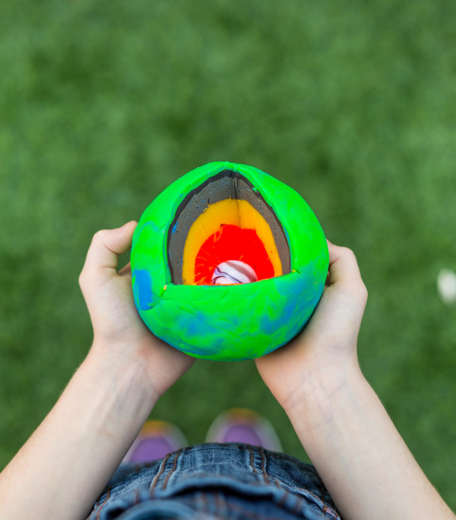 Play dough model of the Earth - space science for kids demonstrating what is inside the Earth.