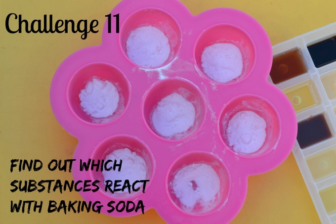 Baking soda and different substances to test which react with each other #Chemistryforkids