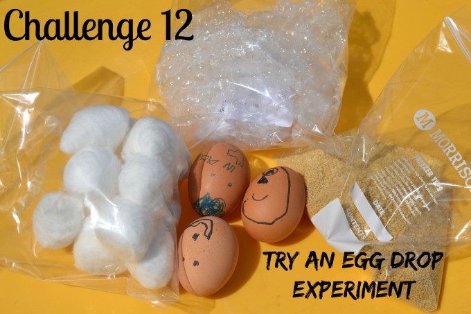 Science challenge - egg drop - eggs and bags containing different protective materials make a fun science challenge for kids of all ages