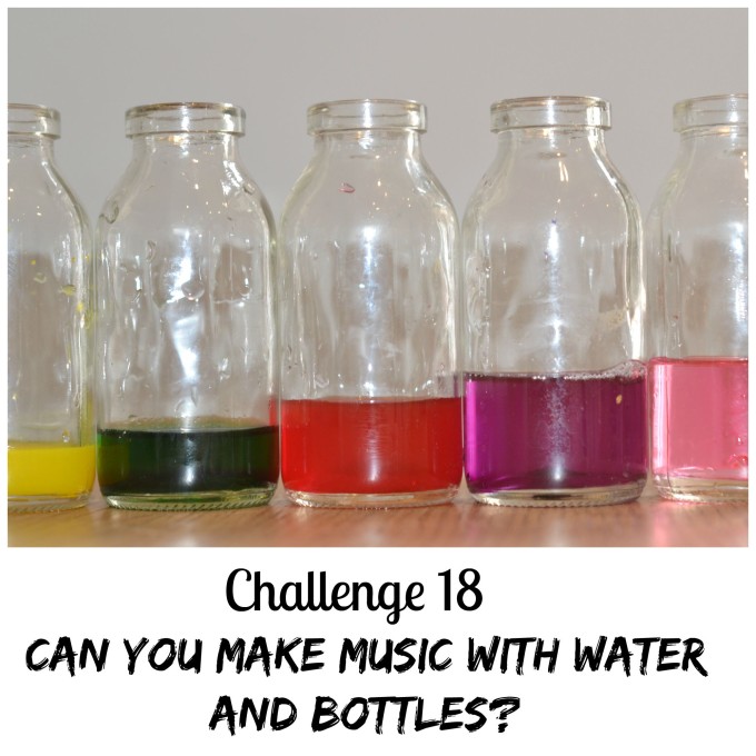 Small glass bottles filled with different amounts of coloured water - play a tune with these water filled bottles. #musicscience