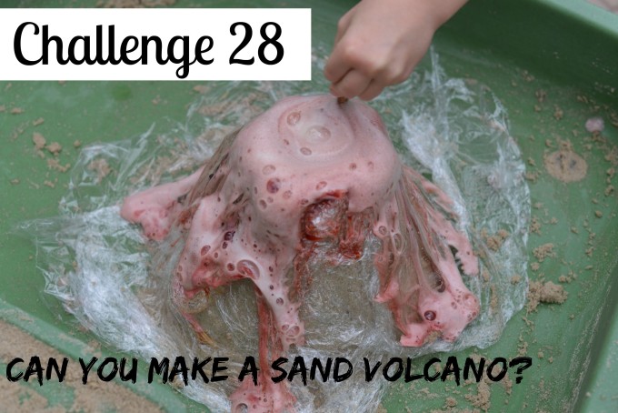 Sand Volcano - volcano model made with a jar, sand and covered in cling film #scienceforkids #volcanomodel