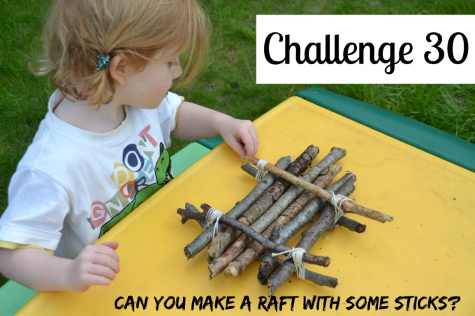 Raft building as a science challenge. Make a mini raft using sticks and string.