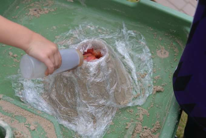 sand volcano model - science for kids