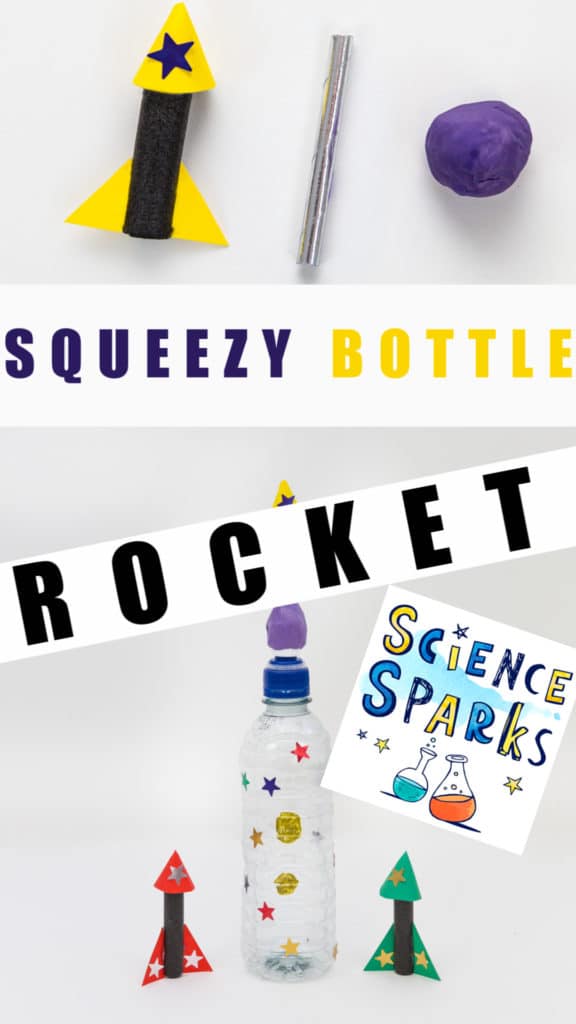 Fun squeezy bottle rocket activity for kids - explore forces with this fab science craft #scienceforkids  #spacescienceforkids