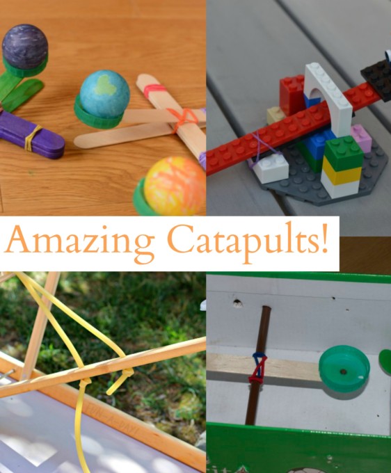 Collage of different catapults - fun science for kids