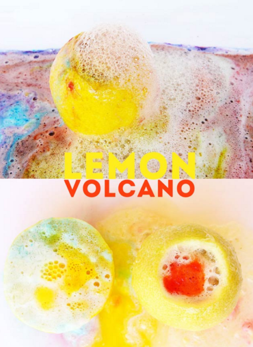 lemon volcano made with baking soda and vinegar