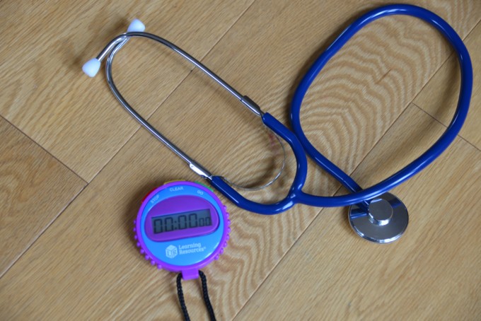 stethoscope and timer for a sporty science experiment