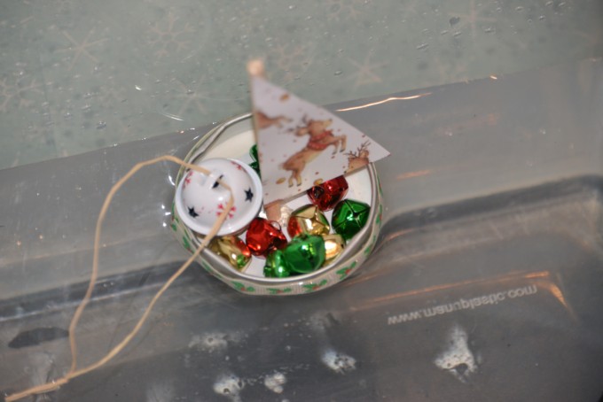 Christmas themed mini boat for a festive STEM challenge