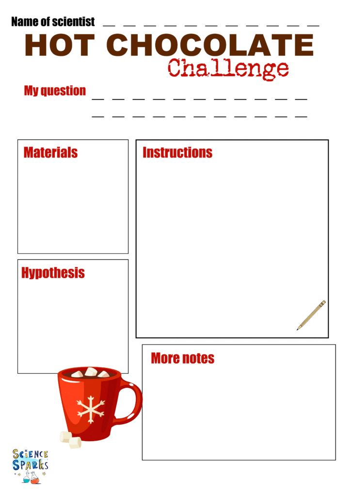 Hot chocolate science experiment write up sheet blank template