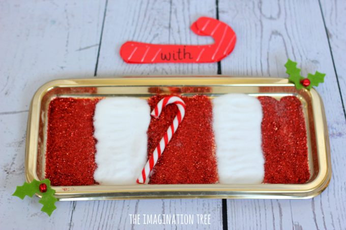 candy cane sensory tray from the Imagination Tree