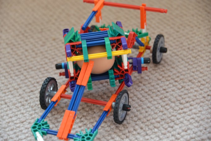 K'Nex Car build to save an egg from breaking as it crashes - easy Easter STEM Challenge