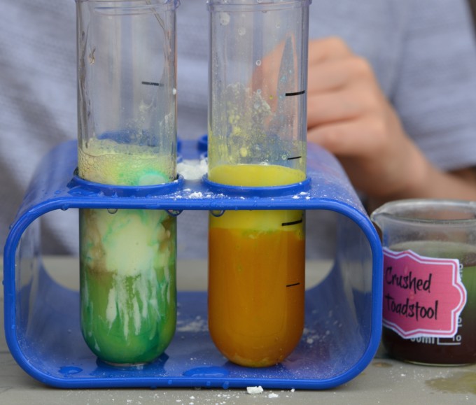 Fairy fizzy Potions in test tubes made with baking soda and vinegar