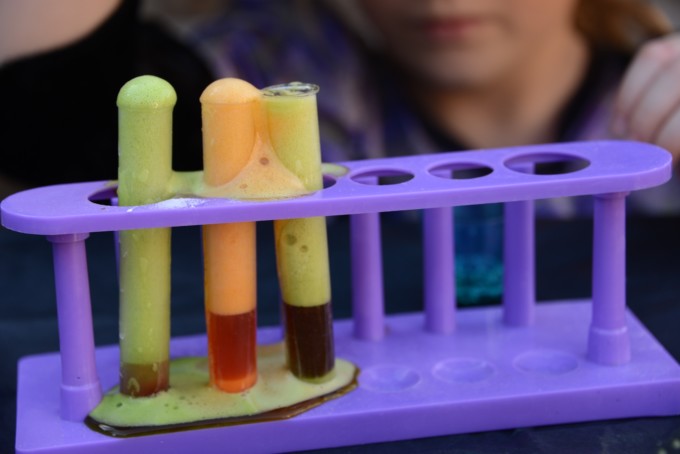 fizzy test tubes as part of a witches laboratory for Halloween