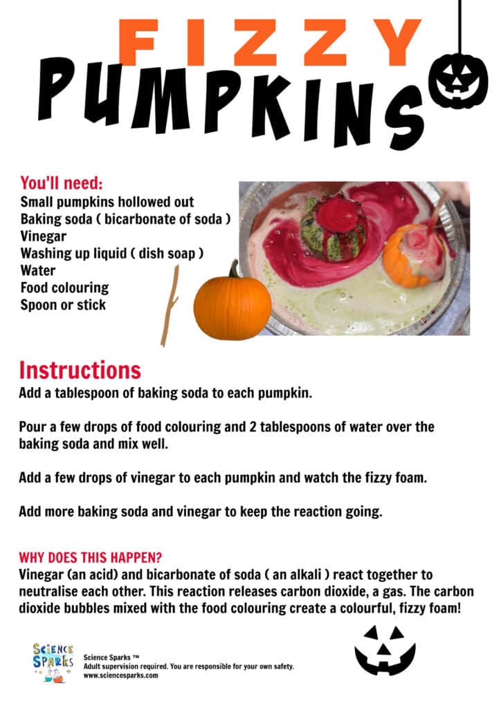 Fizzy pumpkin science experiment instructions
