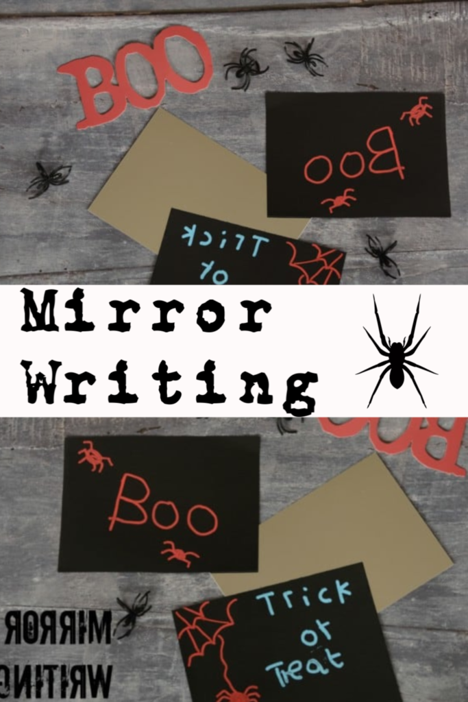 Fun Mirror Writing activity for Halloween. #Halloweenscience #Halloween #Halloweenactivities #Halloweenforkids