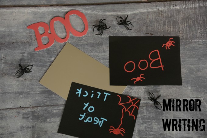 Easy mirror writing - Halloween activity for kids - backwards writing on a mirror