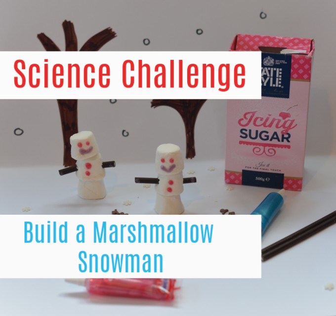 Marshmallow Snowman  - build a marshmallow snowman with marshmallows and test to see which sticky substance sticks it together the best #sciencechallenge #ChristmasScience