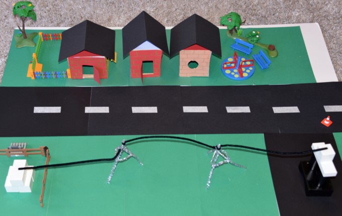 Model light up street used to demonstrate circuits for kids