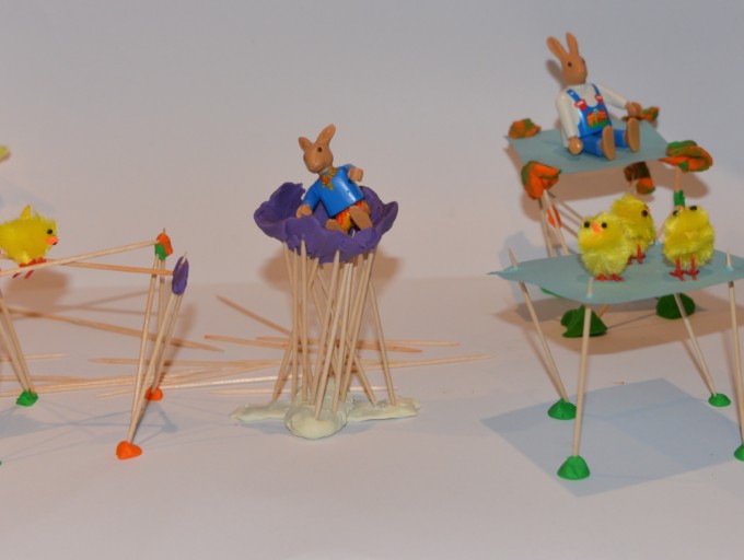 toothpick structures to hold small chicks for an Easter STEM challenge