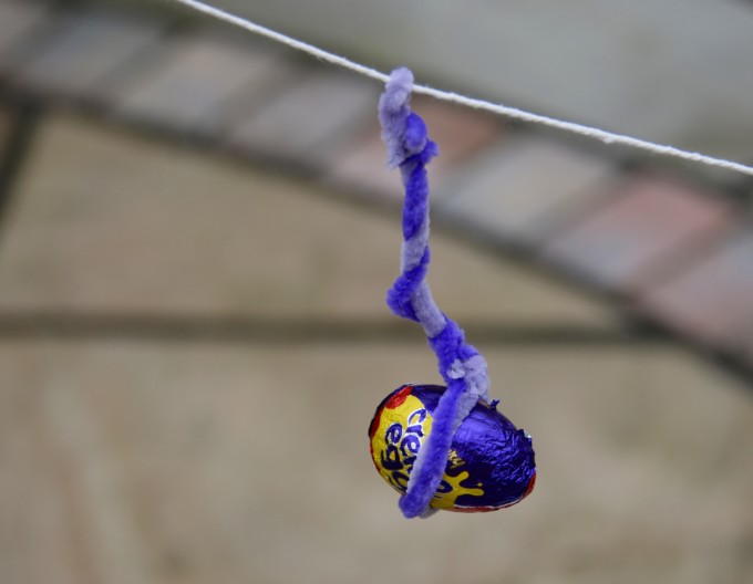 EASTER STEM Challenge - string used to make a zip wire for a chocolate egg #Scienceforkids