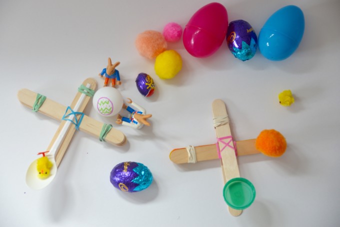 Easter Catapult made from wooden lollysticks