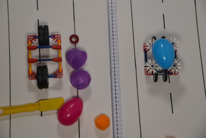 egg cars made using knex for an egg stem challenge