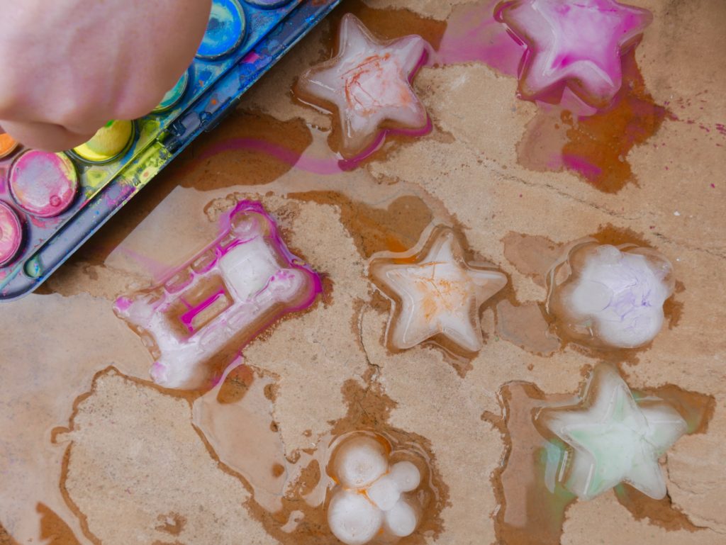 ice stars on a patio being painted with watercolours